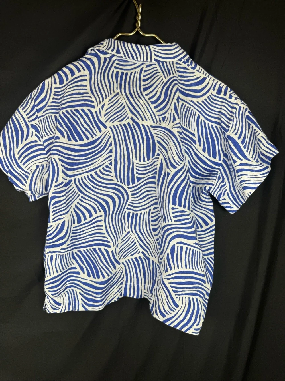 ⁠LOFT Beach 100% Linen 2pc Matching Set Blue White Abstract Wave Pants/Top